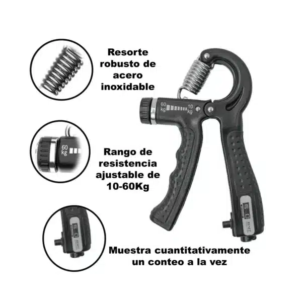HAND GRIPS EJERCITADOR DE MANOS CON CONTADOR AJUSTABLE 60KG 1PZA - Imagen 3