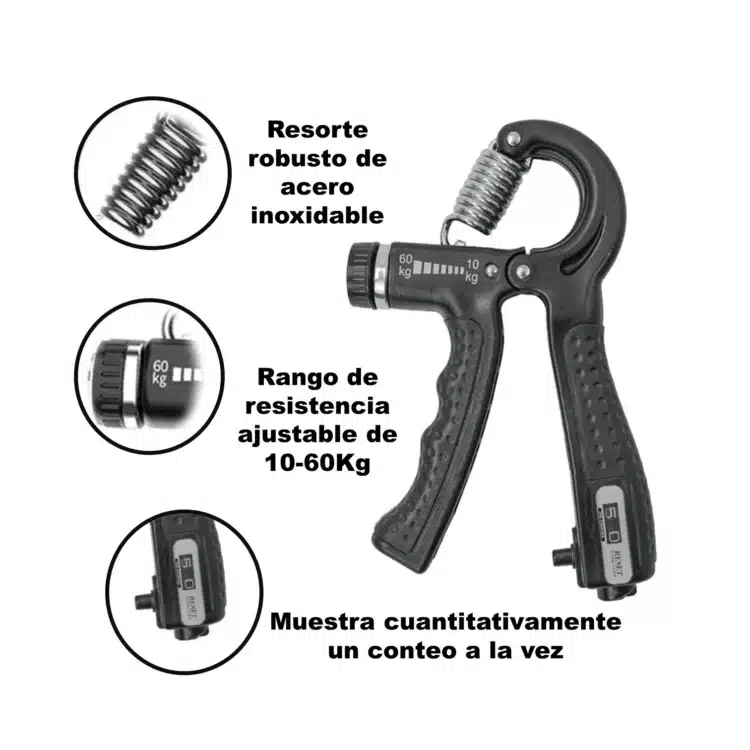 HAND GRIPS EJERCITADOR DE MANOS CON CONTADOR AJUSTABLE 60KG 1PZA - Imagen 3