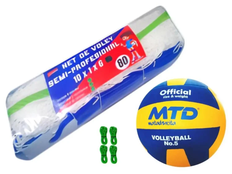 PACK VÓLEY NET SEMIPRO Nº 80 BLANCO MÁS PELOTA GOMA TALLA #5