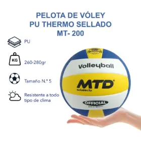 Alternative view of PELOTA PARA VÓLEY TALLA #5 PU THERMO SELLADO PREMIUM MT-200 MTD