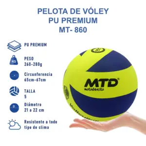 PELOTA PARA VÓLEY TALLA #5 PU PREMIUM MT-860 MTD - Imagen 6