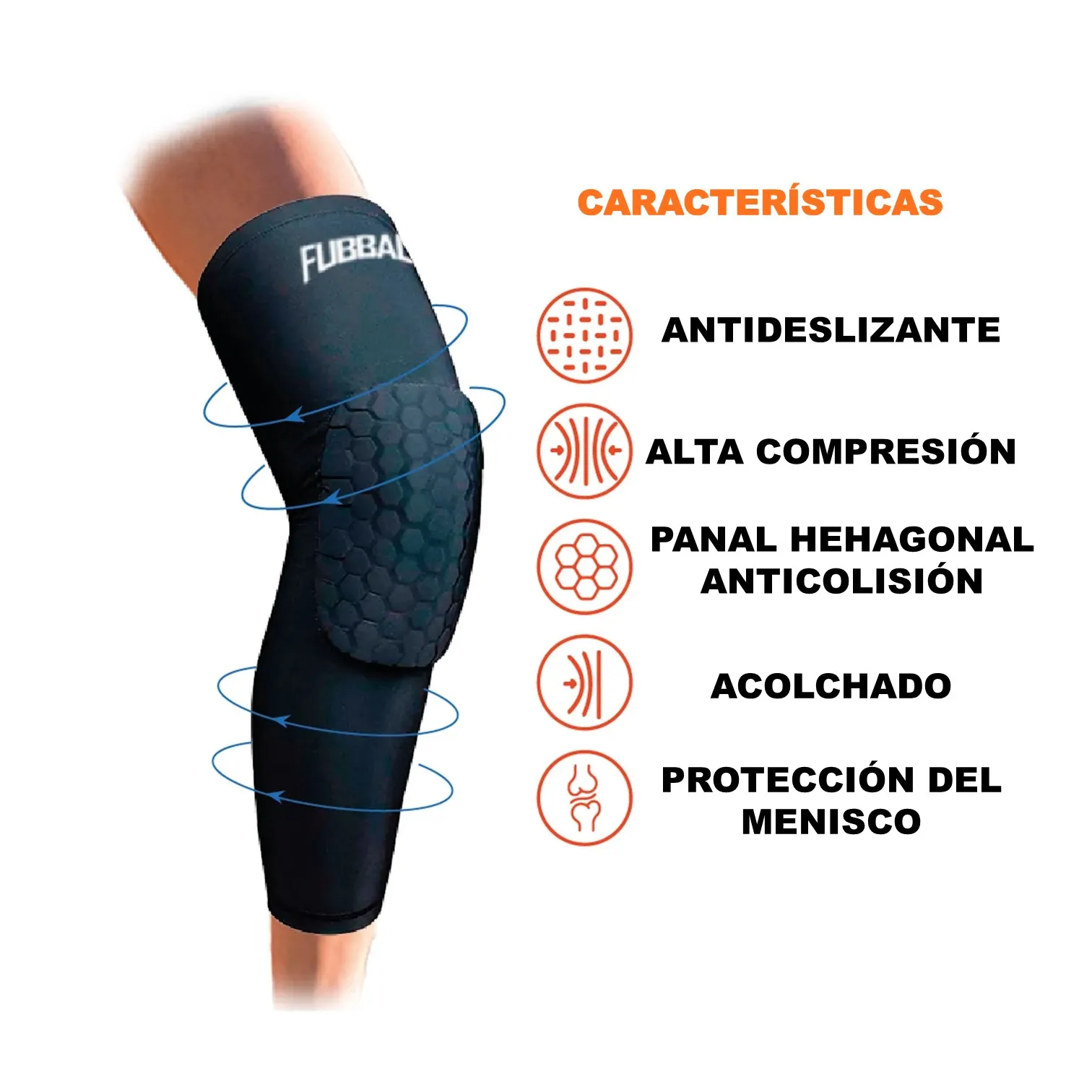 RODILLERAS PARA BÁSQUET DE PROTECCIÓN MODELO PANAL LARGA FUBBALL - Imagen 2