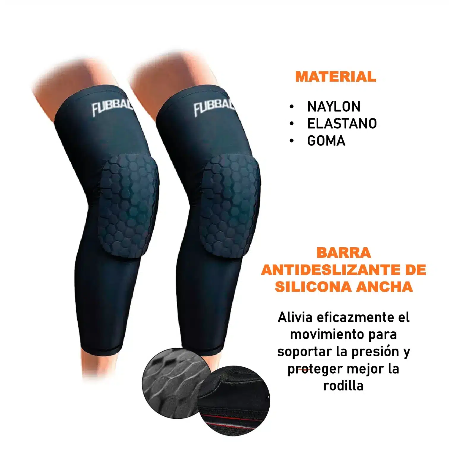 RODILLERAS PARA BÁSQUET DE PROTECCIÓN MODELO PANAL LARGA FUBBALL - Imagen 3