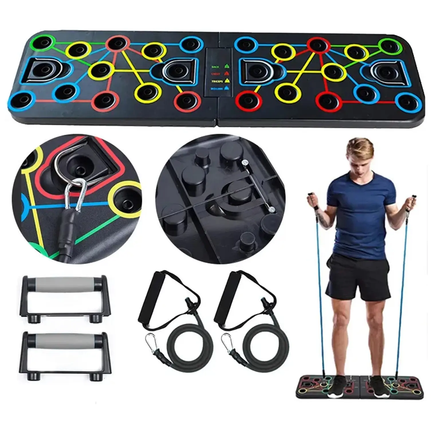 TABLERO PUSH UP BOARD PARA PLANCHAS FLEXIONES CON LIGAS DE RESISTENCIA IMPORTADO - Imagen 4