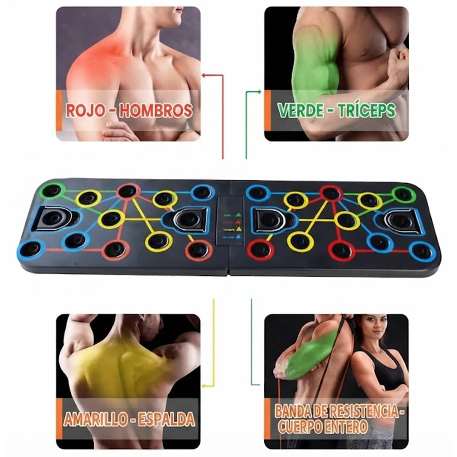 TABLERO PUSH UP BOARD PARA PLANCHAS FLEXIONES CON LIGAS DE RESISTENCIA IMPORTADO - Imagen 3