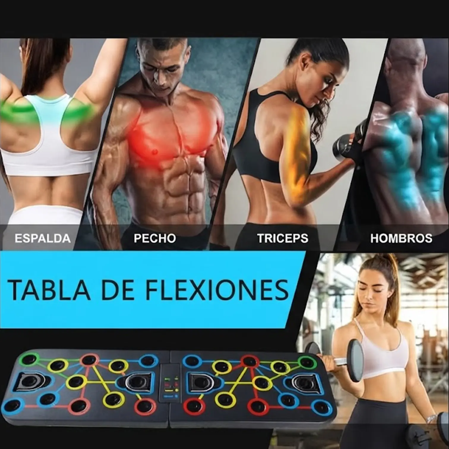 TABLERO PUSH UP BOARD PARA PLANCHAS FLEXIONES CON LIGAS DE RESISTENCIA IMPORTADO - Imagen 2